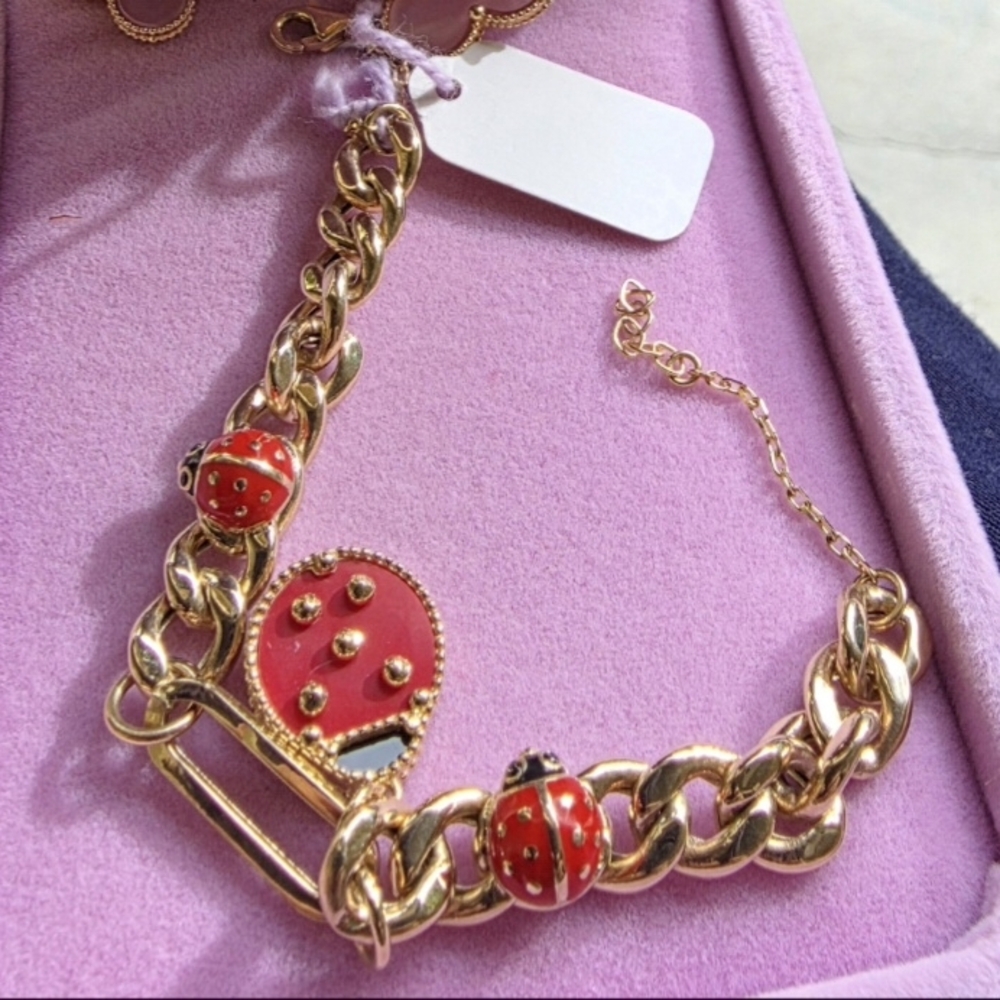 🎵🎶18K Real Gold Bracelet with Red Ladybug Charms🎵🎶